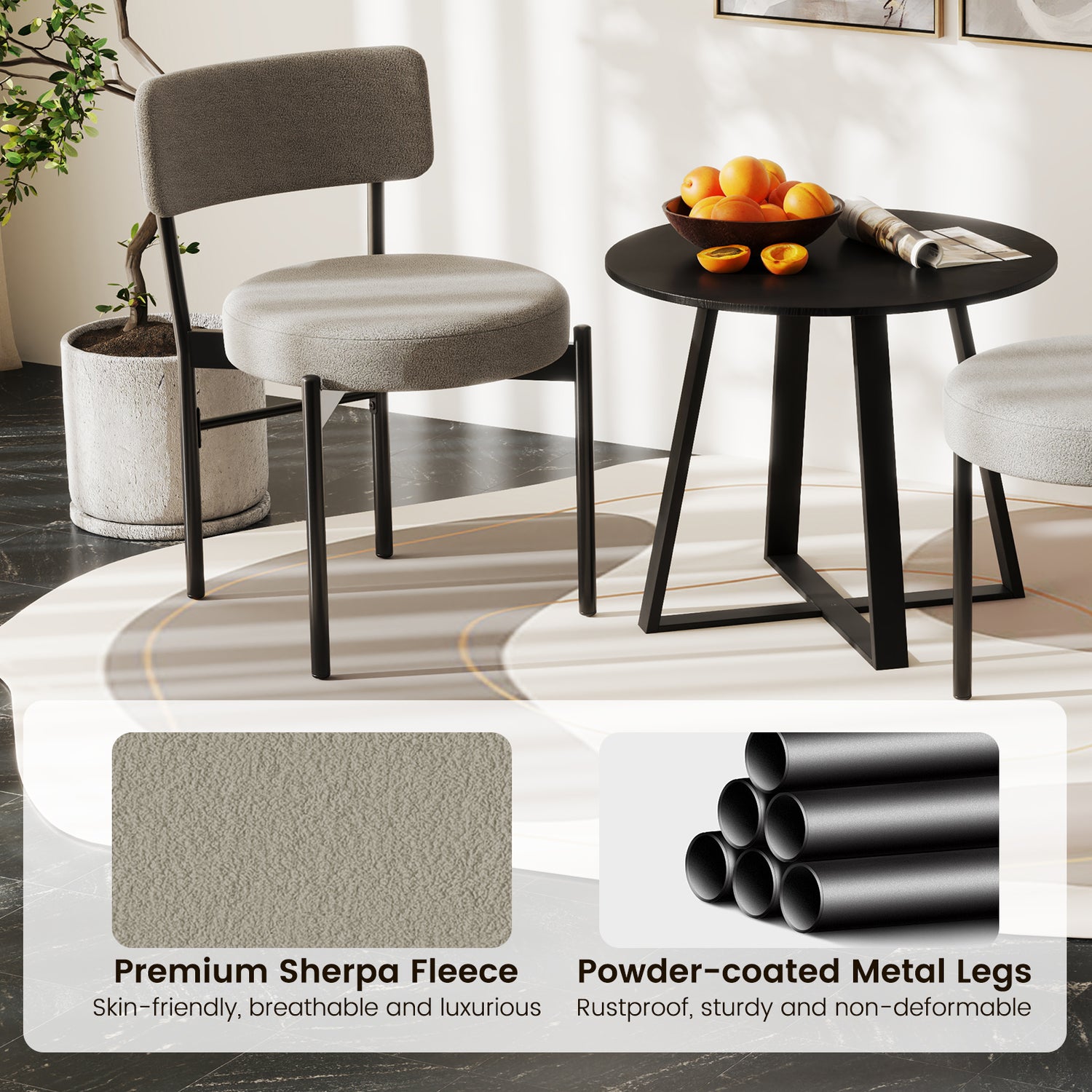 Dining Chair Set of 2 with Curved Backrest and Padded Seat