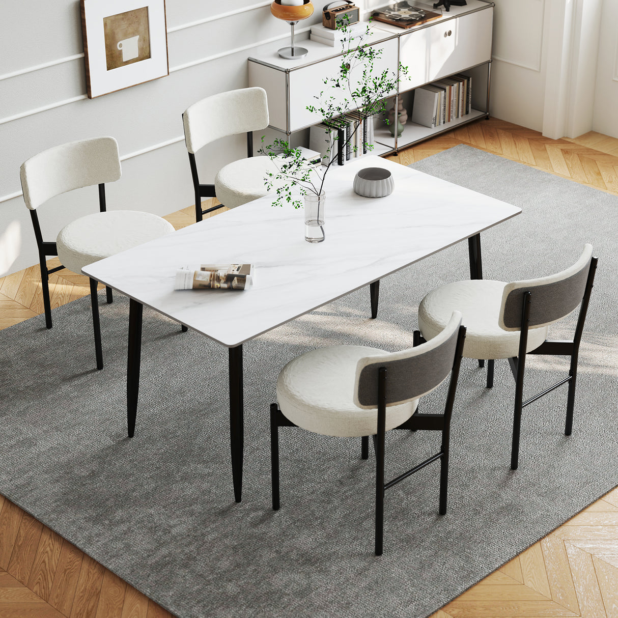 Dining Chair Set of 2 with Curved Backrest and Padded Seat