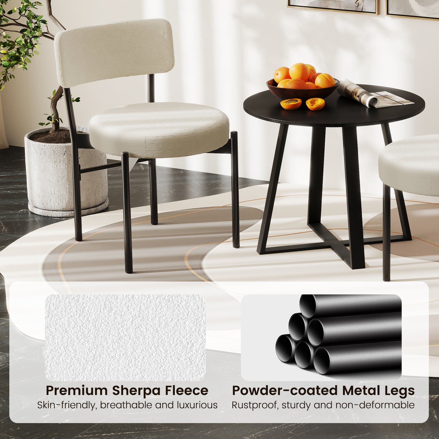 Dining Chair Set of 2 with Curved Backrest and Padded Seat