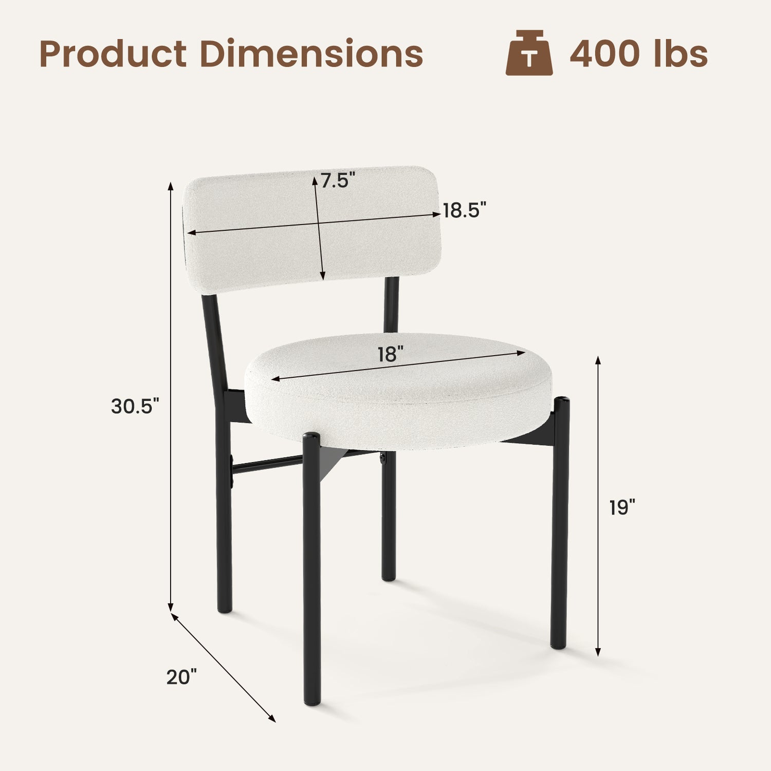 Dining Chair Set of 2 with Curved Backrest and Padded Seat