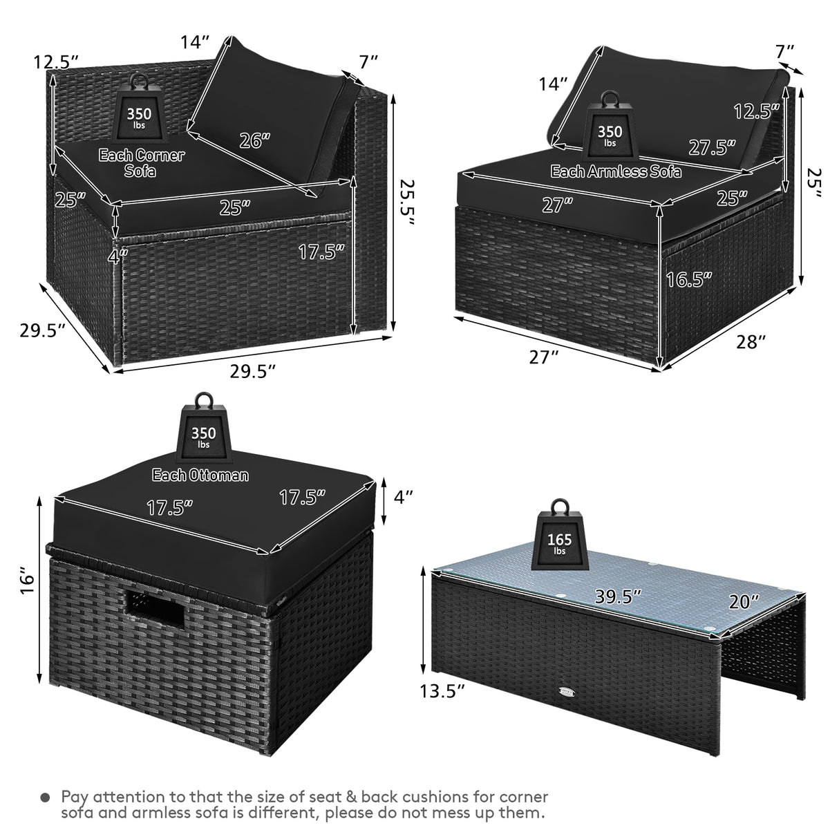8 Pieces Patio Rattan Storage Table Furniture Set