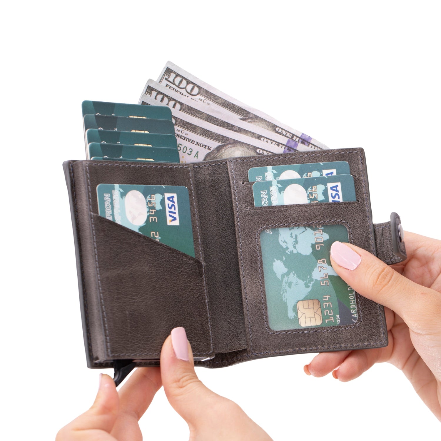 Douglas Genuine Leather Pop-Up Wallet with AirTag Slot - RFID Blocking Cardholder