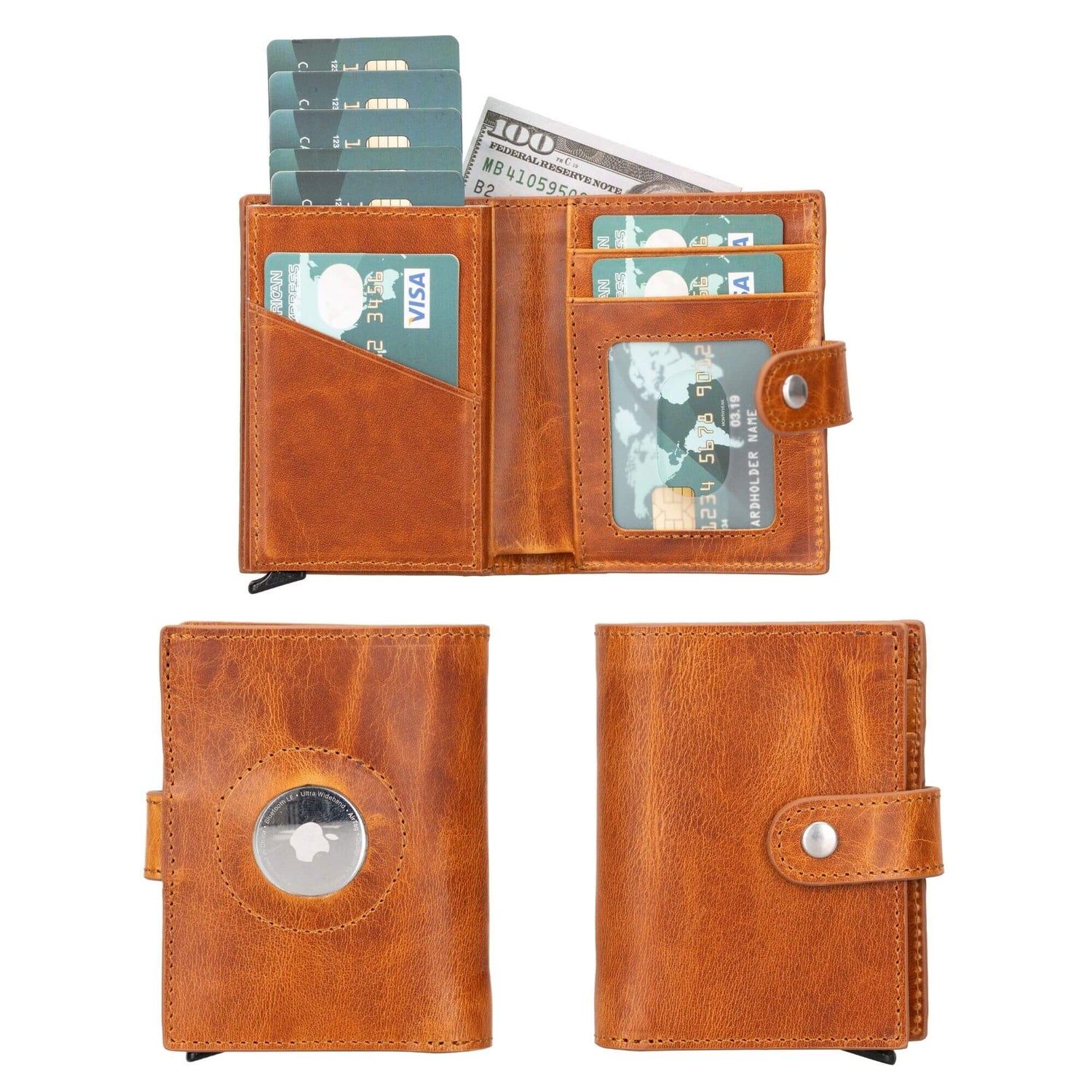 Douglas Genuine Leather Pop-Up Wallet with AirTag Slot - RFID Blocking Cardholder