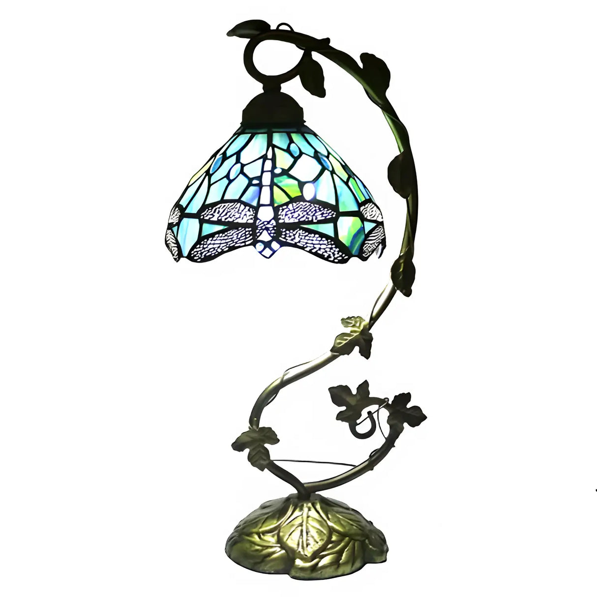 Metal Leaf Glass Tiffany Lamp Dragonfly