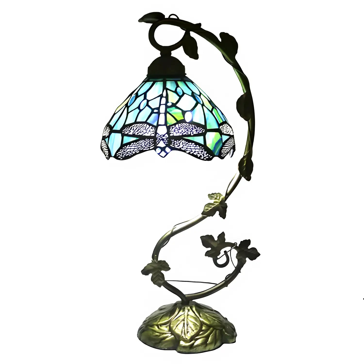 Metal Leaf Glass Tiffany Lamp Dragonfly