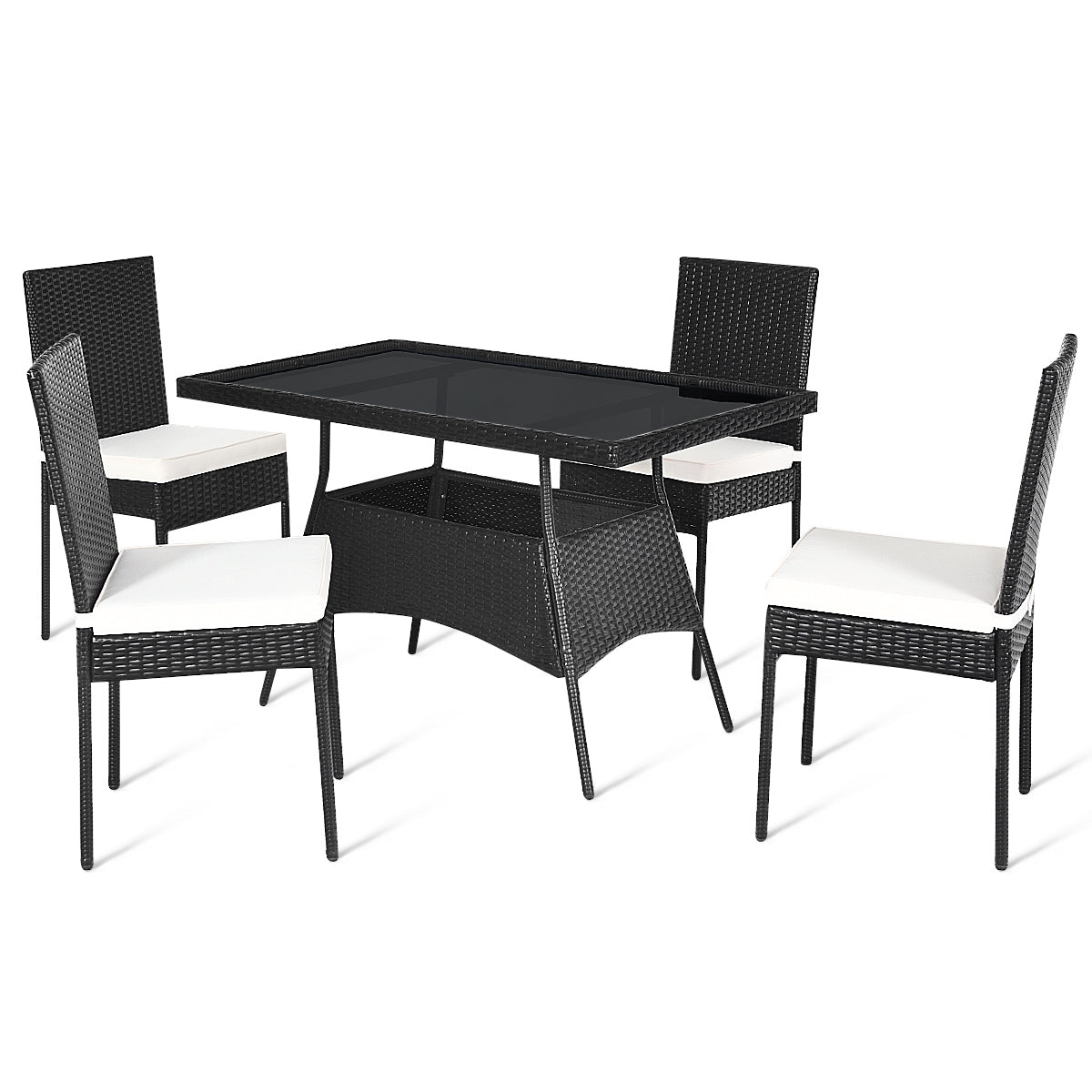 5 Pieces Rattan Dining Set Glass Table High Back Chair