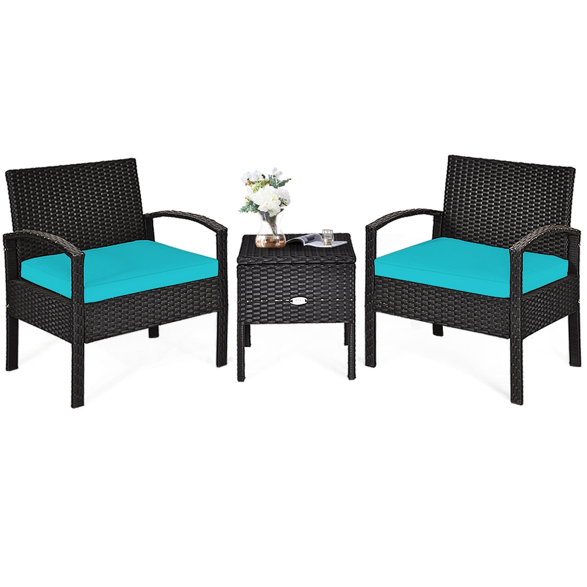 3 Piece PE Rattan Wicker Sofa Set with Washable and Removable Cushion for Patio