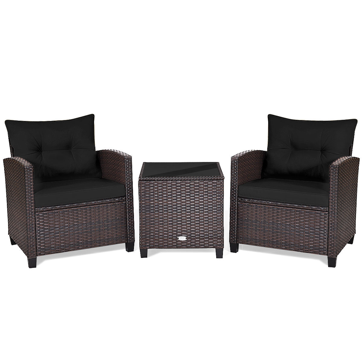 3 Pcs Patio Rattan Furniture Set Cushioned Conversation Set Coffee Table