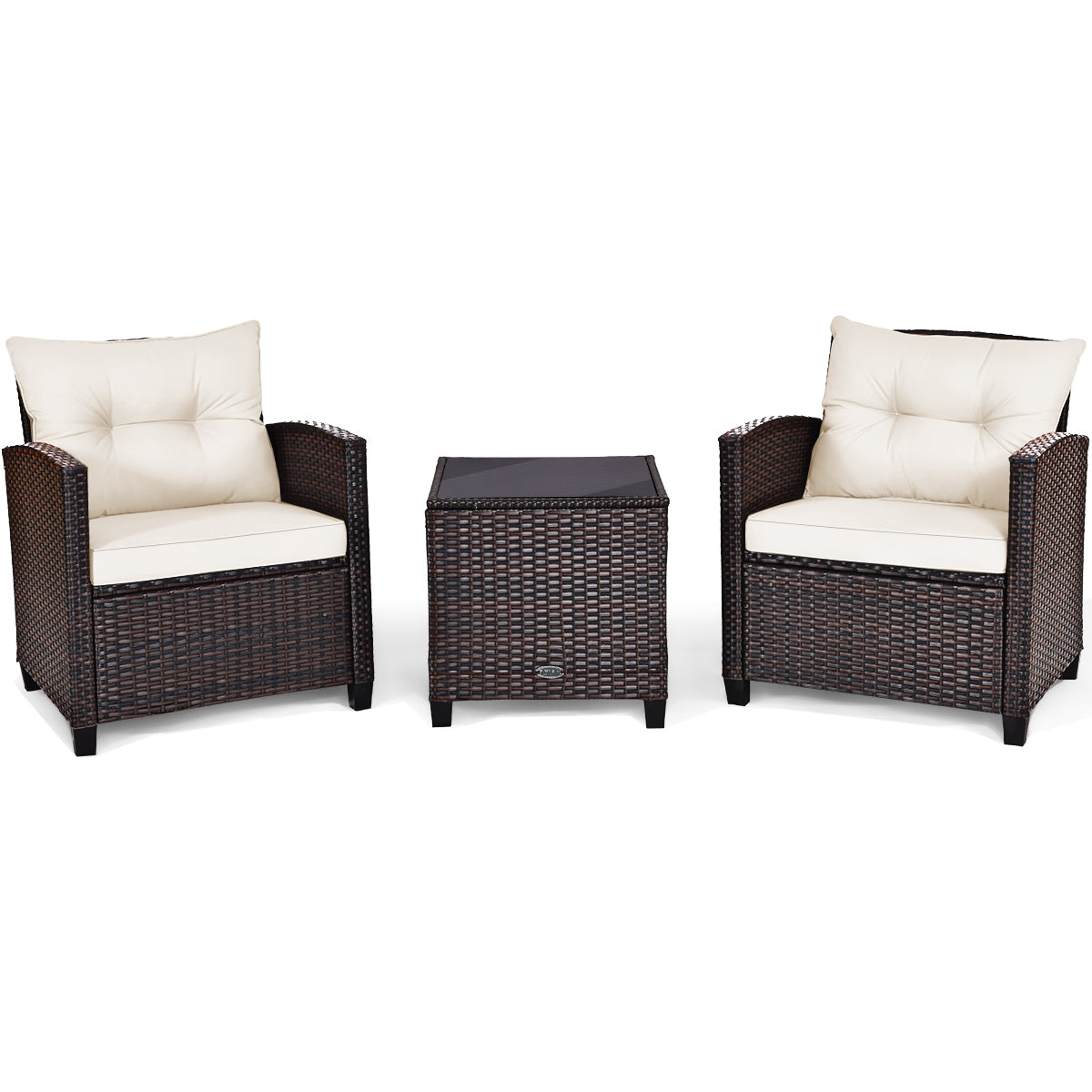 3 Pcs Patio Rattan Furniture Set Cushioned Conversation Set Coffee Table