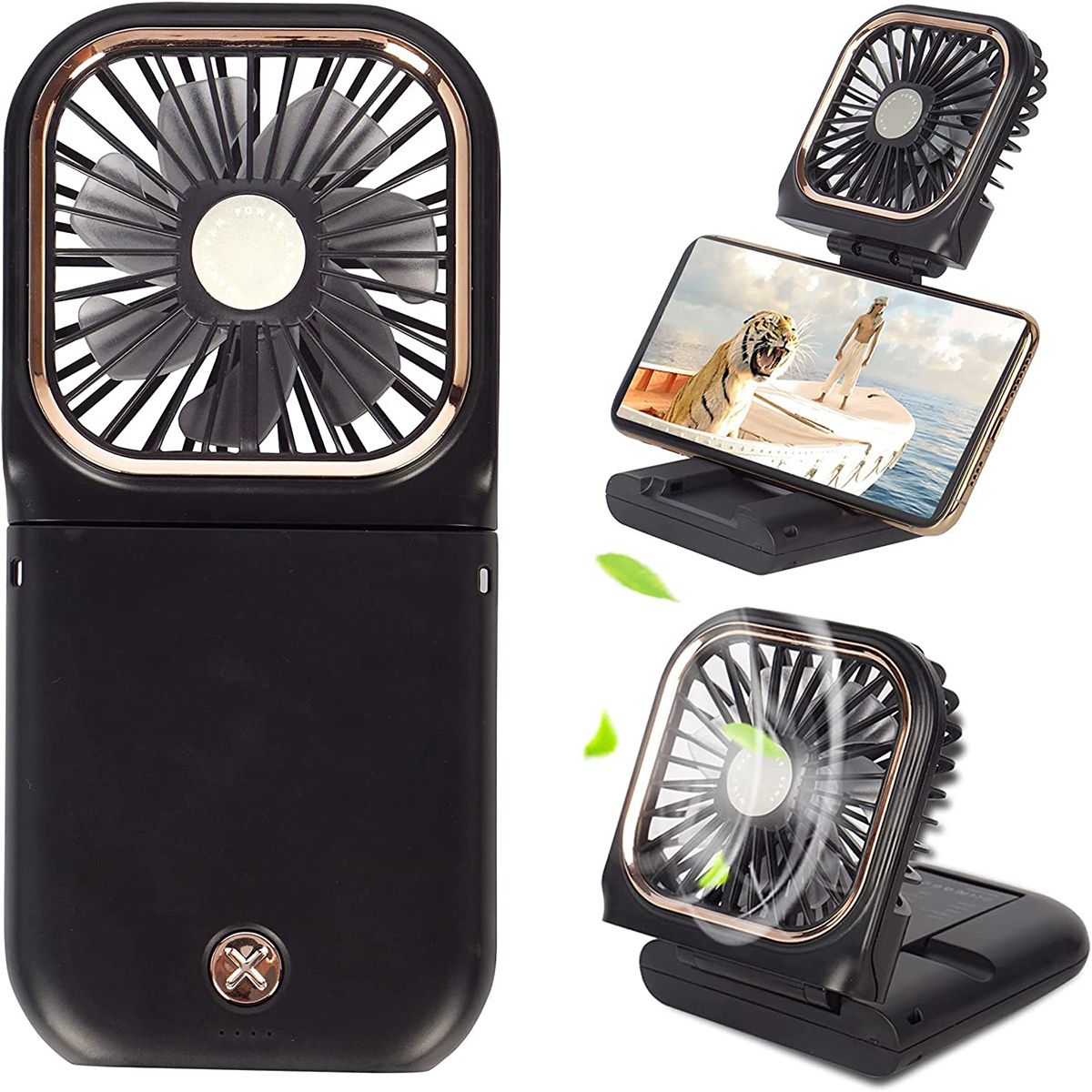 Handheld Portable Fan; Rechargeable Power Bank USB Mini Fan; Small Personal Fan With 3 Speeds; 3000 MAh Battery Operated Foldable Desk Fan; Neck Fan With Lanyard