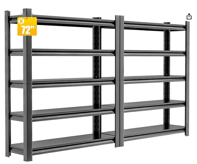 72" H Garage Shelving Unit, Garage Storage Shelves 2500LBS Heavy Duty Shelving, Adjustable 5 Tier Metal Shelving Utility Shelf, Storage Rack for Industrial, Warehouse, Basement (16" D*36" W*72" H)