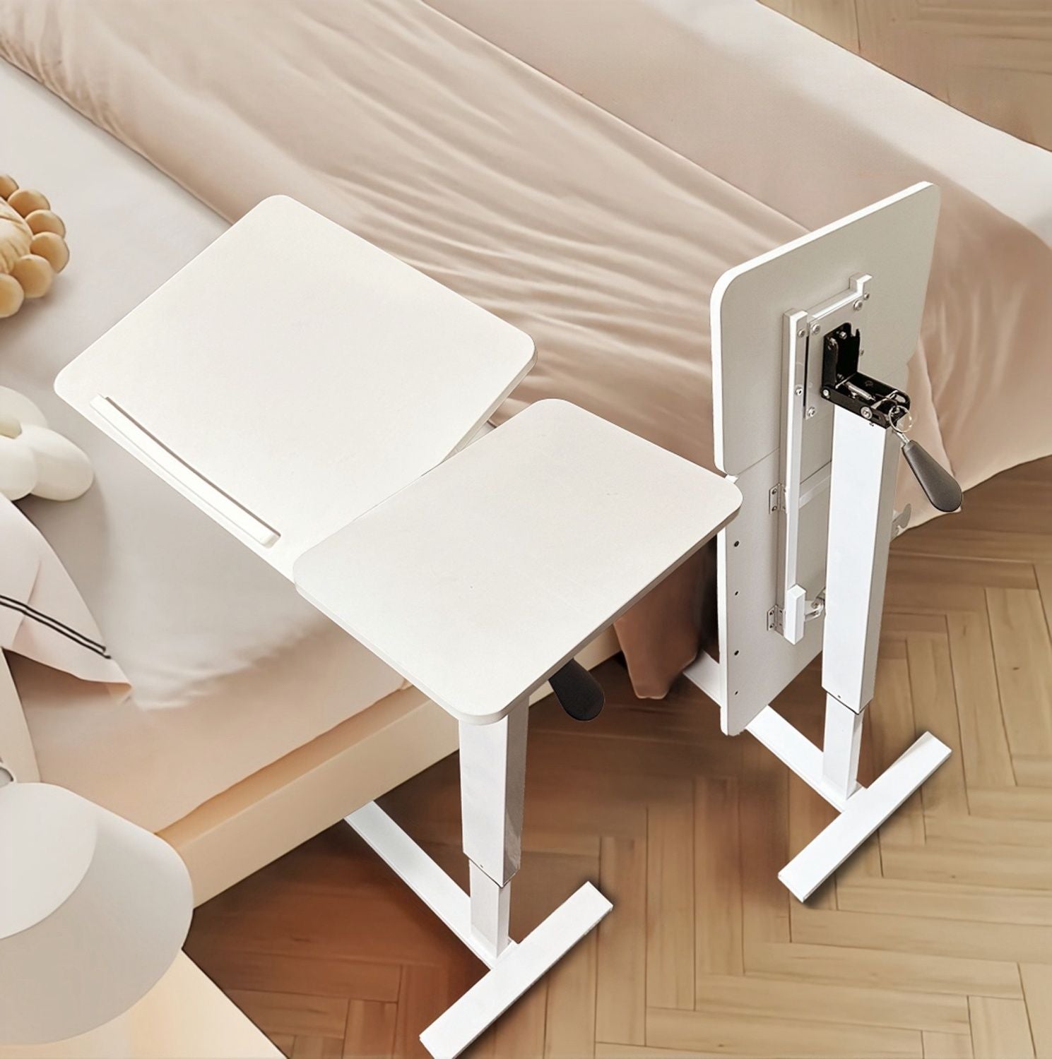 Overbed Bedside Desk Mobile Rolling Laptop Stand Tilting Overbed Table with Wheels Height Adjustable Tray Table for Laptop Bed Sofa Side Table ,Bedside Table(WHITE)