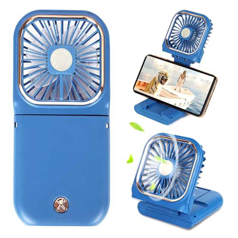 Handheld Portable Fan; Rechargeable Power Bank USB Mini Fan; Small Personal Fan With 3 Speeds; 3000 MAh Battery Operated Foldable Desk Fan; Neck Fan With Lanyard