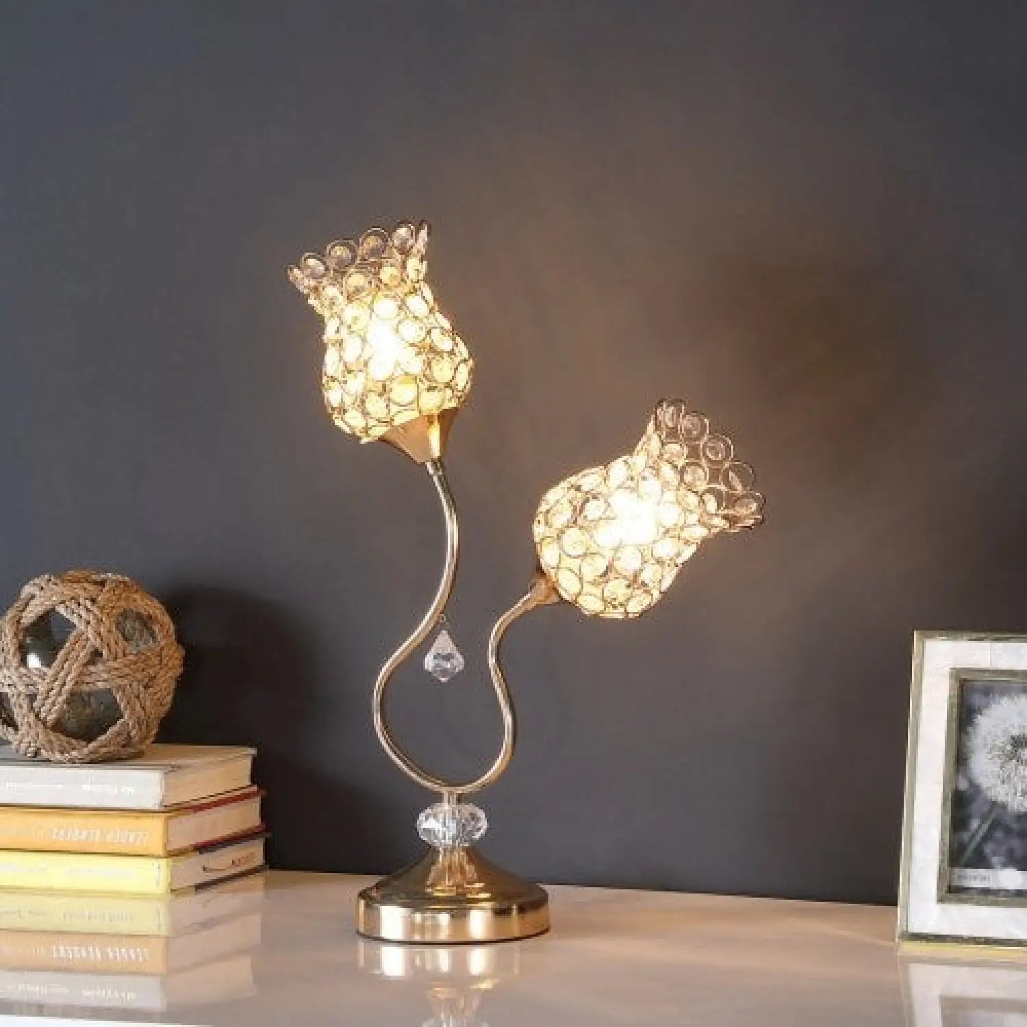 Dual Flower Design Table Lamp for Reading and Home Style