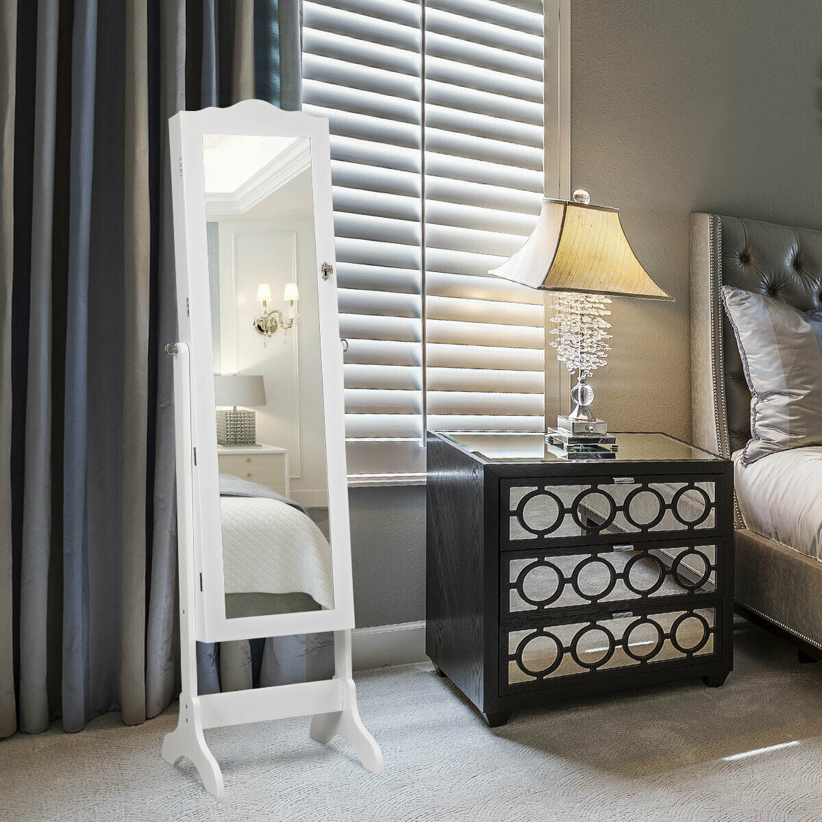 14 LED Jewelry Armoire Cabinet with Full Length Mirror and 4 Tilting Angles