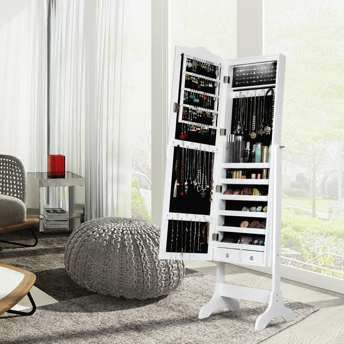 14 LED Jewelry Armoire Cabinet with Full Length Mirror and 4 Tilting Angles