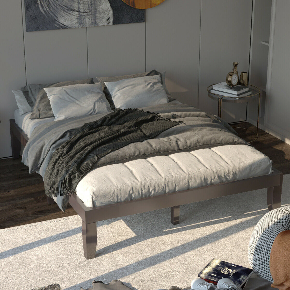 Queen Size 14 Inch Wooden Bed Mattress Frame