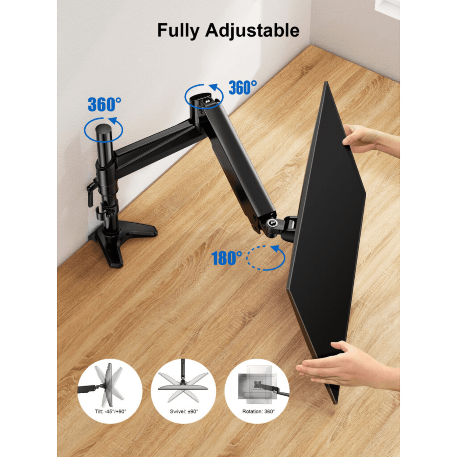 ErgoAV Gas Spring Desk Mount for Single Monitors 13" to 34" and up to 17lbs