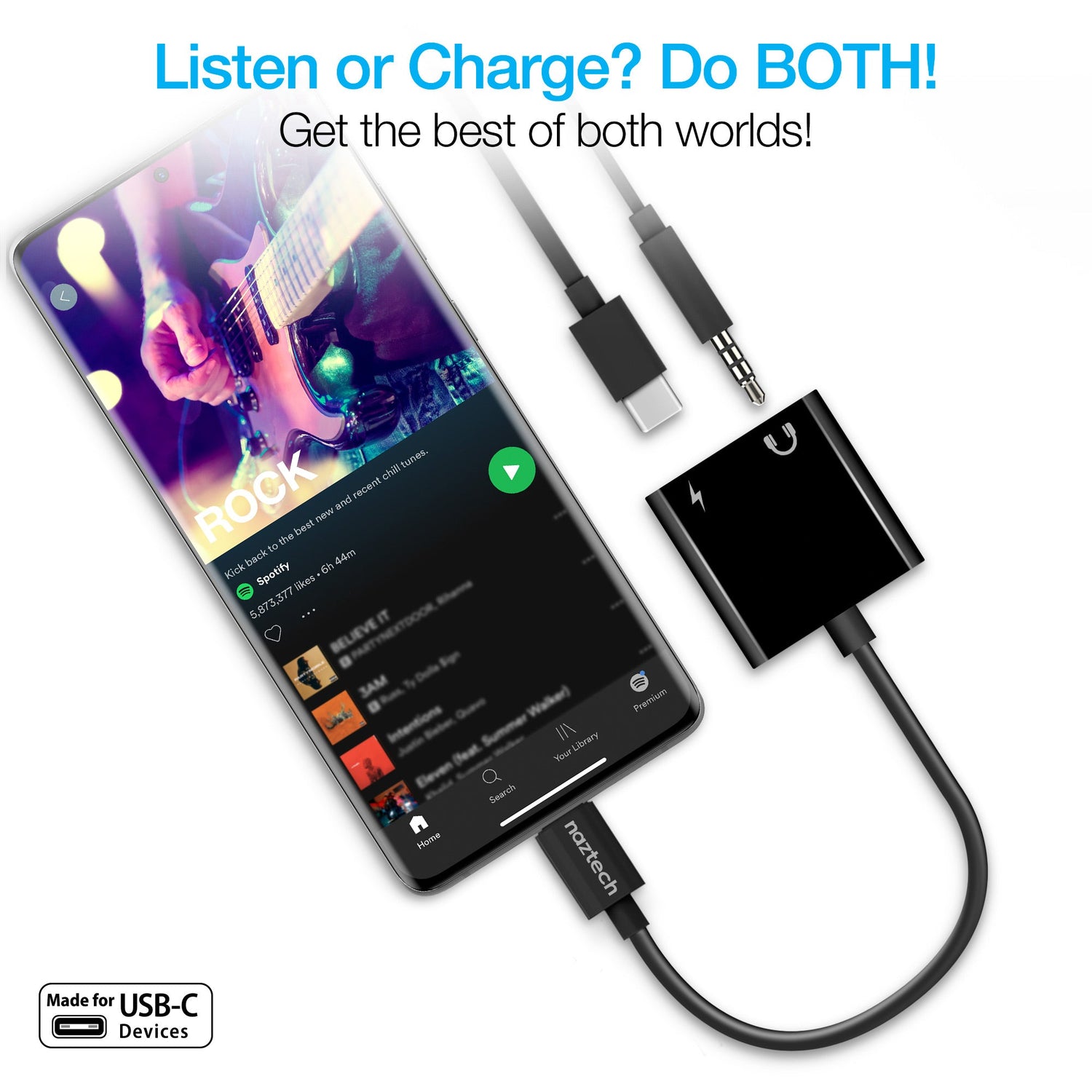 Naztech USB-C and 3.5mm Audio + Charge Adapter