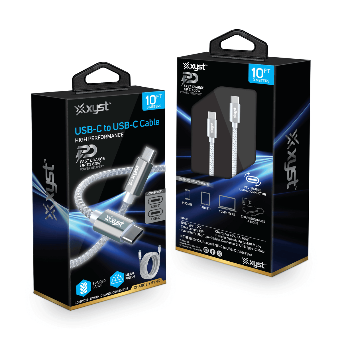 Xyst Braided USB-C to USB-C Charge and Sync Cable 10Ft