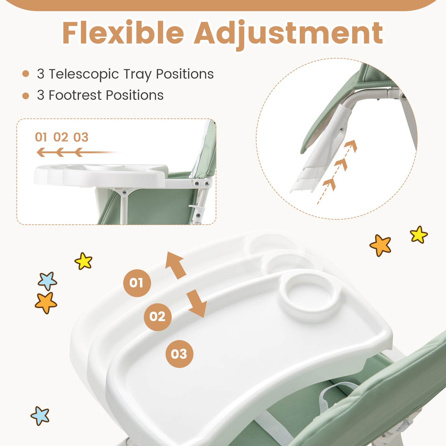 Easy Clean Compact Highchair with Removable Adjustable Tray and PU Seat Cushion