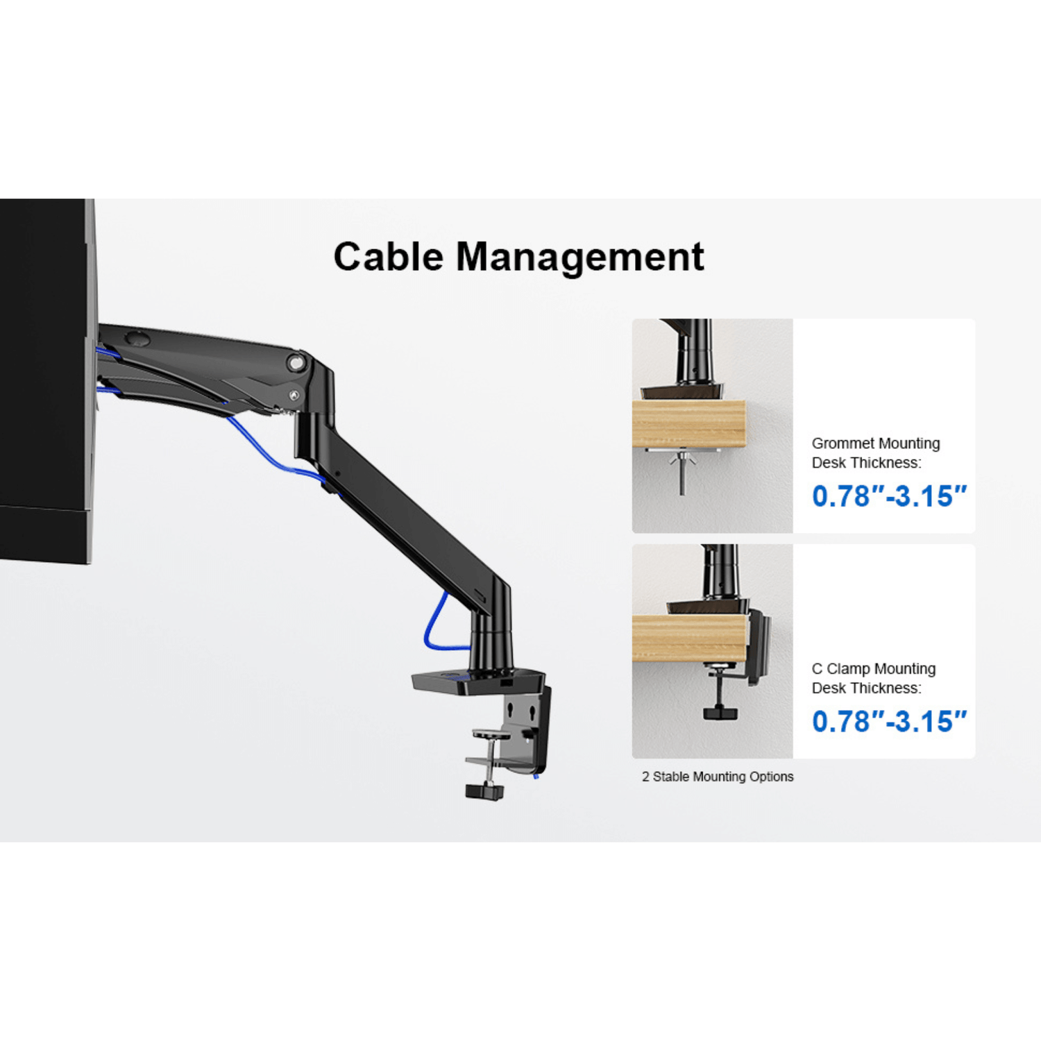 ErgoAV Gas Spring Desk Mount for Single Monitors 13" to 34" and up to 26lbs