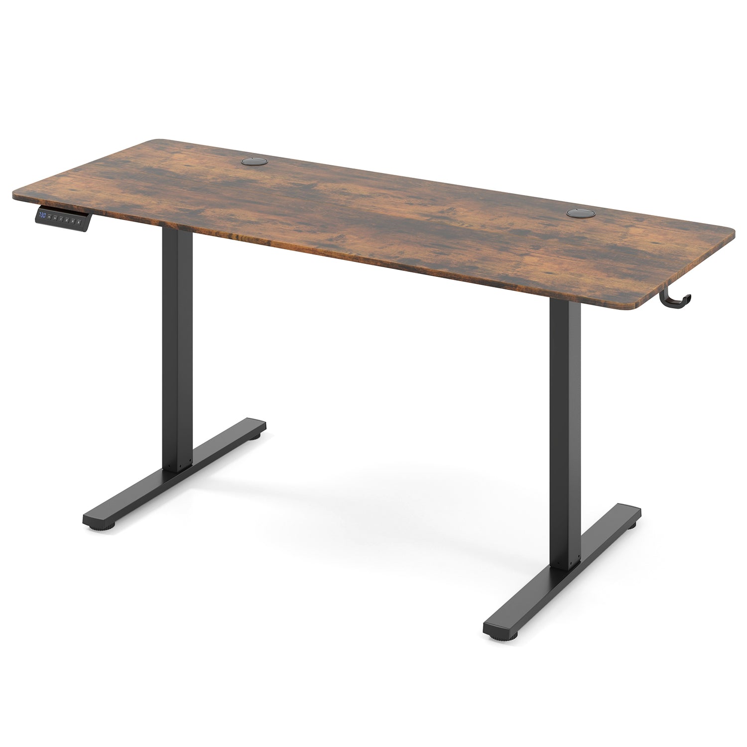 Electric Standing Desk with 3 Memory Heights and 2 Hanging Hooks and Cable Holes
