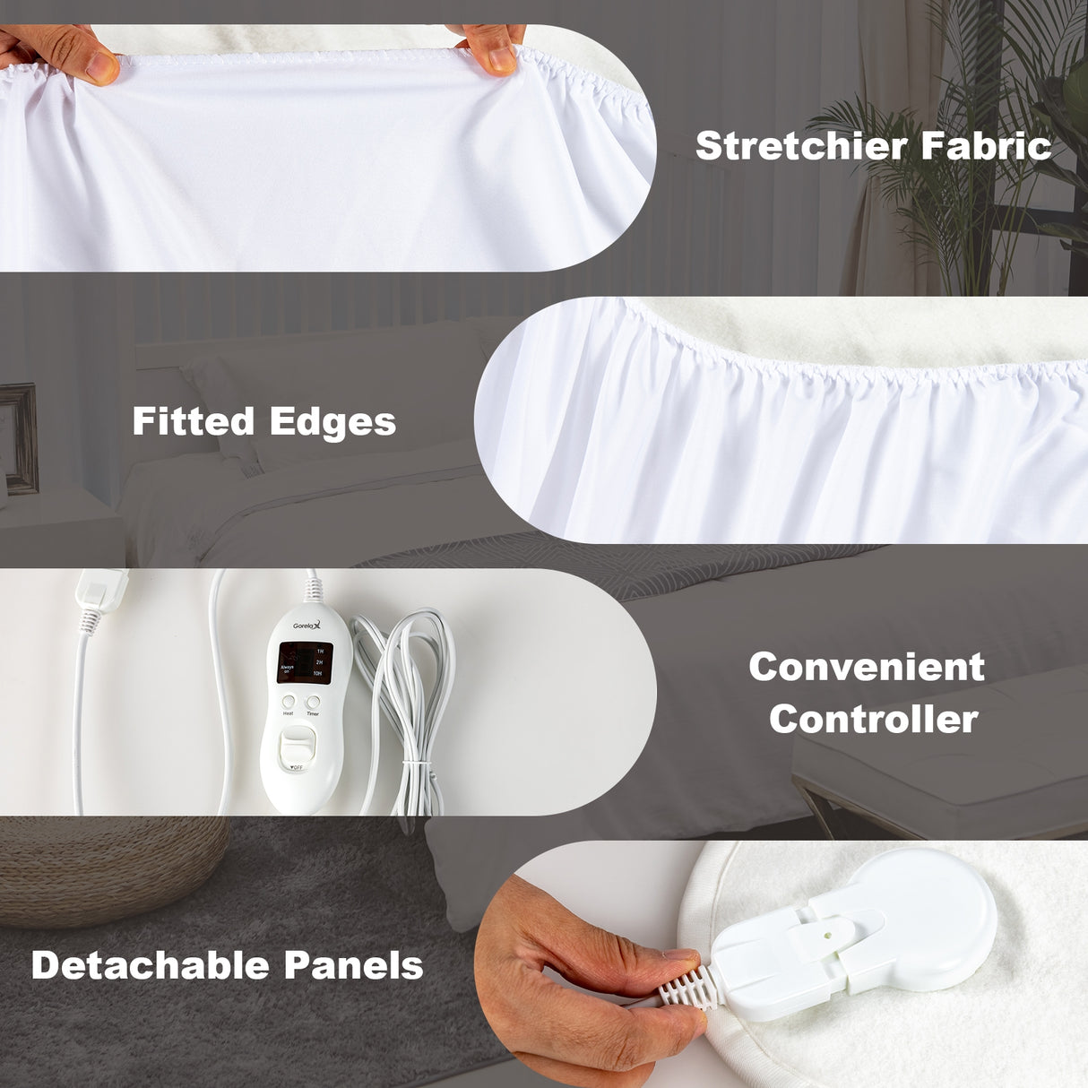 Safe Electric Heated Mattress Pad with 4 Size 8 Temperature 10-Hour Timer