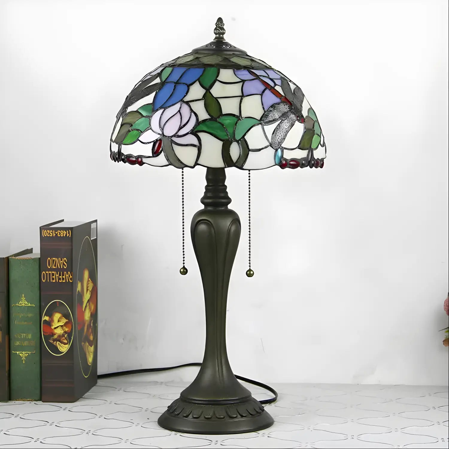 European Tiffany Lamp with Dragonfly Design