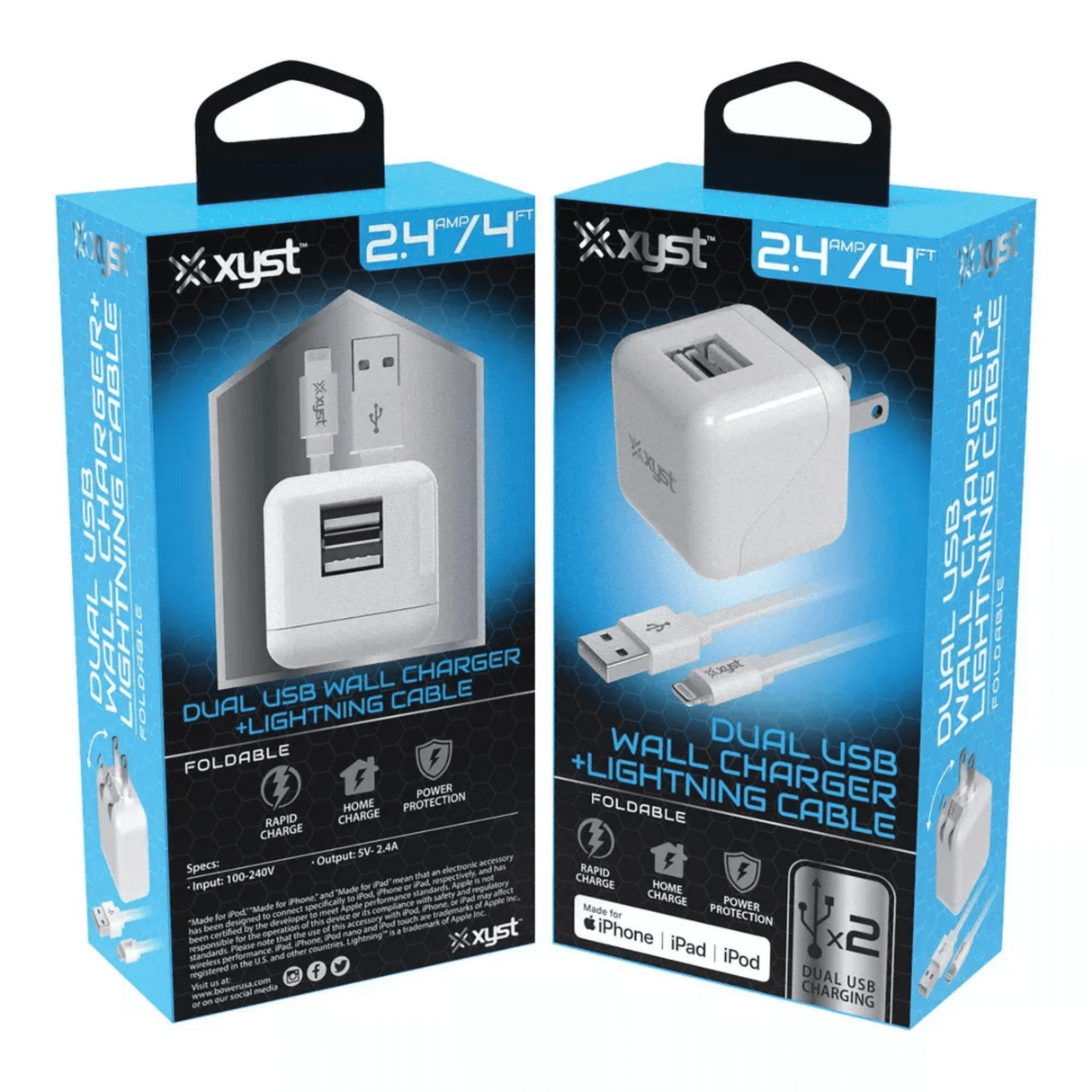 Xyst 2.4-Amp Dual USB Wall Charger With 4Ft Lightning Cable