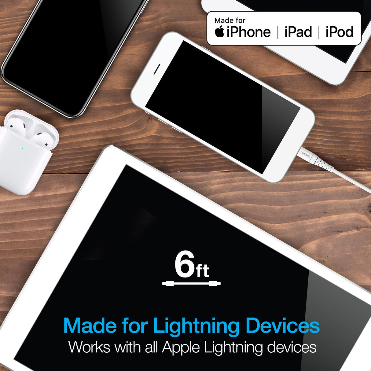 Naztech PD MFI Lightning to USB-C Cable 6ft White