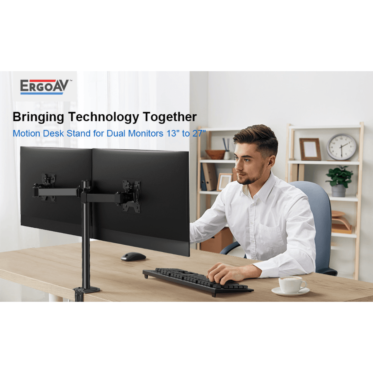 ErgoAV Motion Desk Stand for Dual Monitors 13" to 27" up to 17lbs