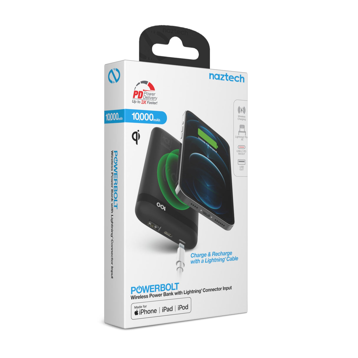 Naztech PowerBolt PD Wireless Power Bank with MFI Input