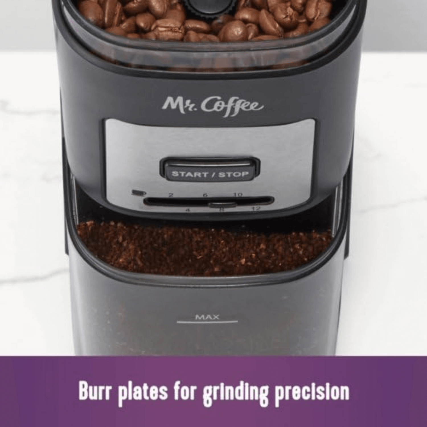 Mr. Coffee Burr Mill Large-Capacity Automatic Coffee Grinder with 12 Custom Grinders