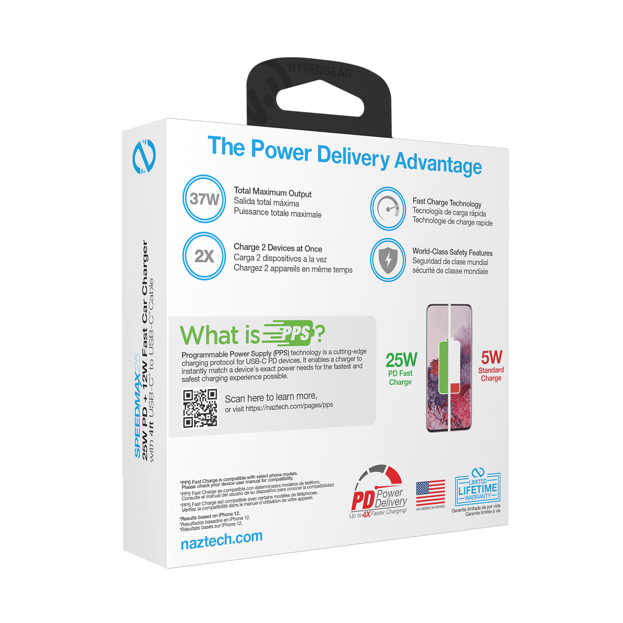 Naztech N420 PD25W+2.4A Car Charger + C - C Cable 4Ft