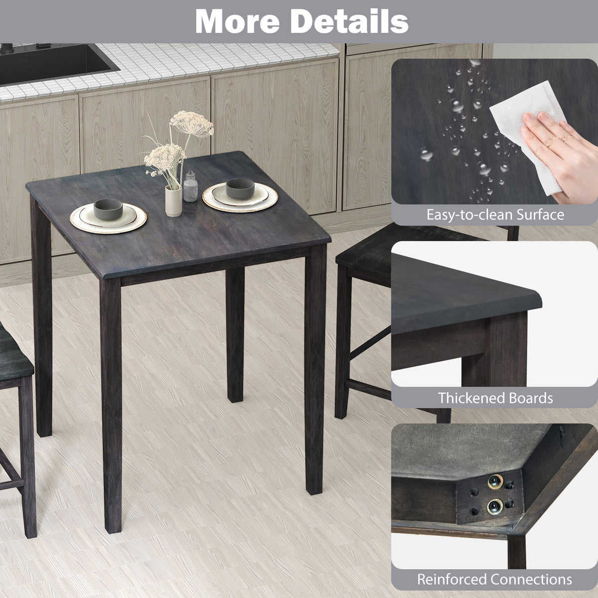 Square Dining Table with Solid Wood Frame for 4-Person