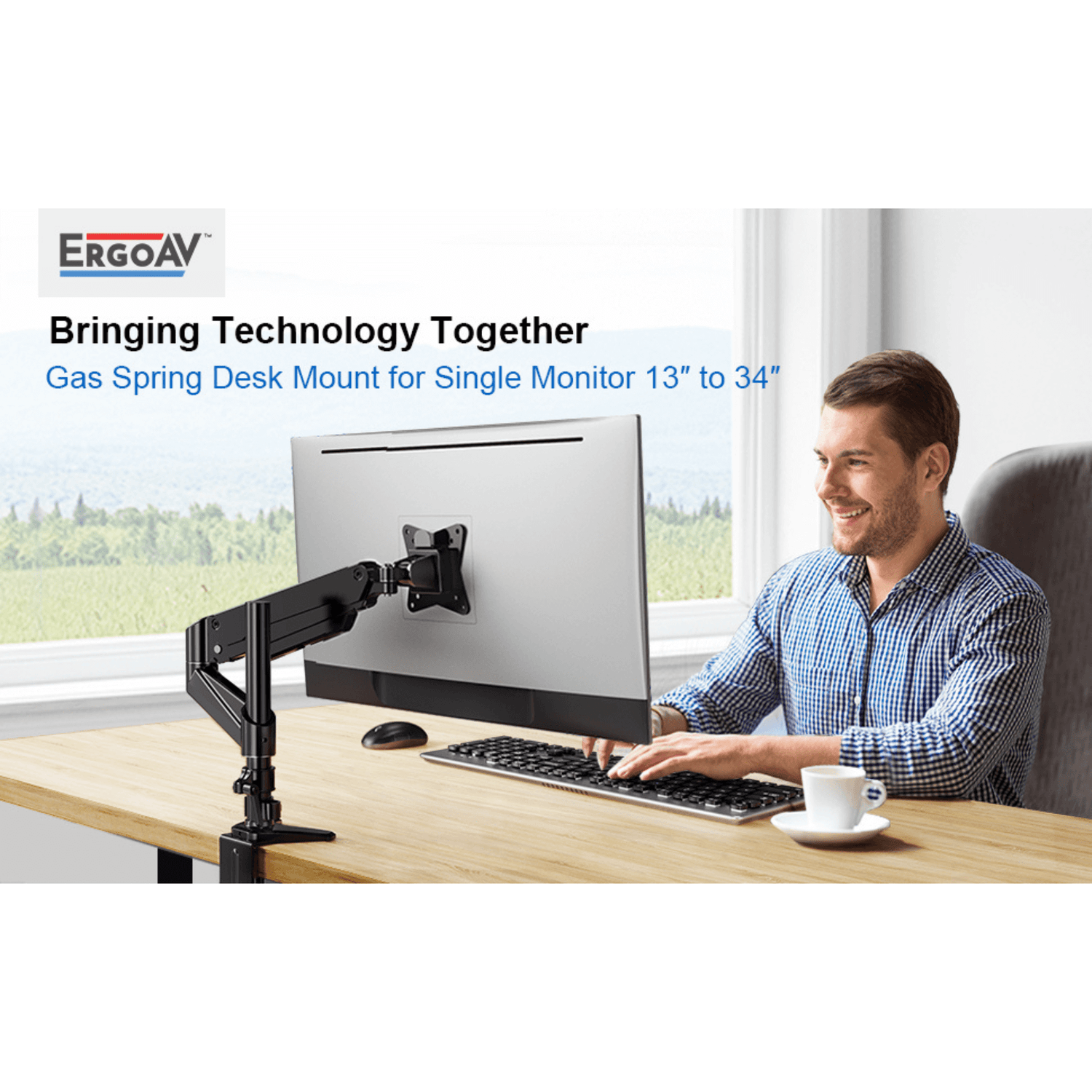 ErgoAV Gas Spring Desk Mount for Single Monitors 13" to 34" and up to 17lbs