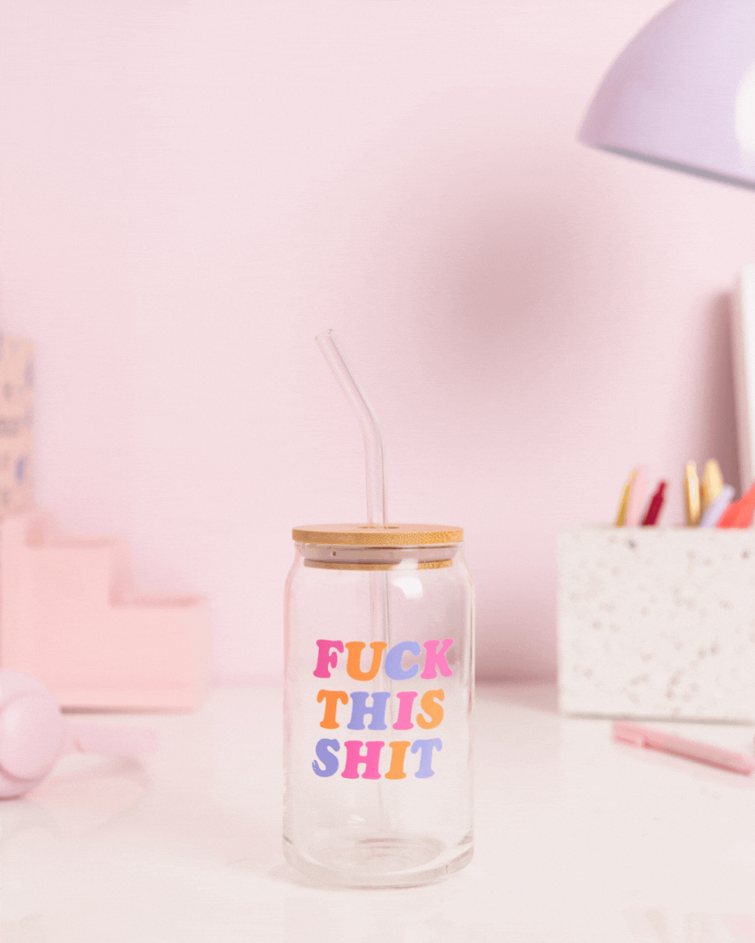 Can Glass w/ Lid + Straw