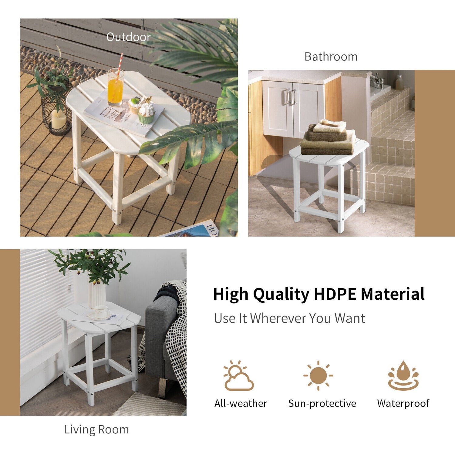 18 Inch Weather Resistant Side Table for Garden Yard Patio
