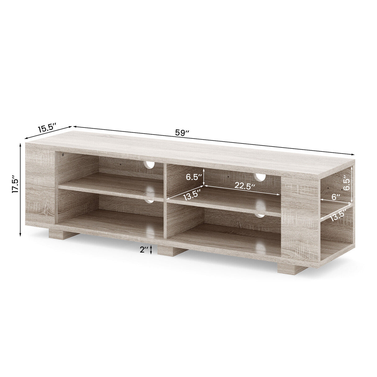 59 Inch Console Storage Entertainment Media Wood TV Stand