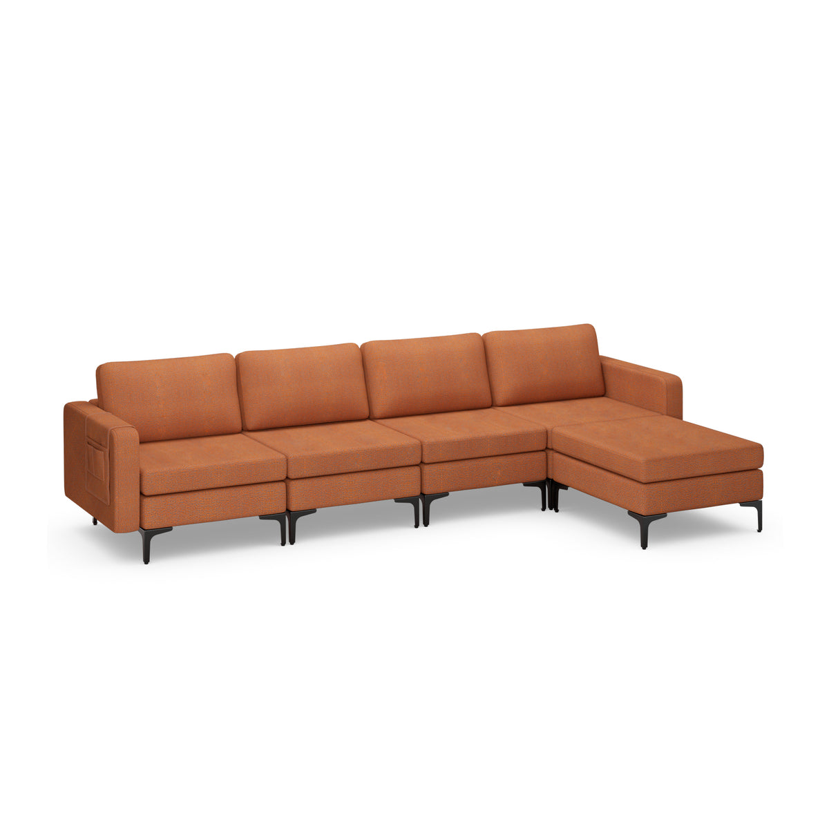 1/2/3/4-Seat Convertible Sectional Sofa with Reversible Ottoman-4-Seat L-shaped with 2 USB Ports