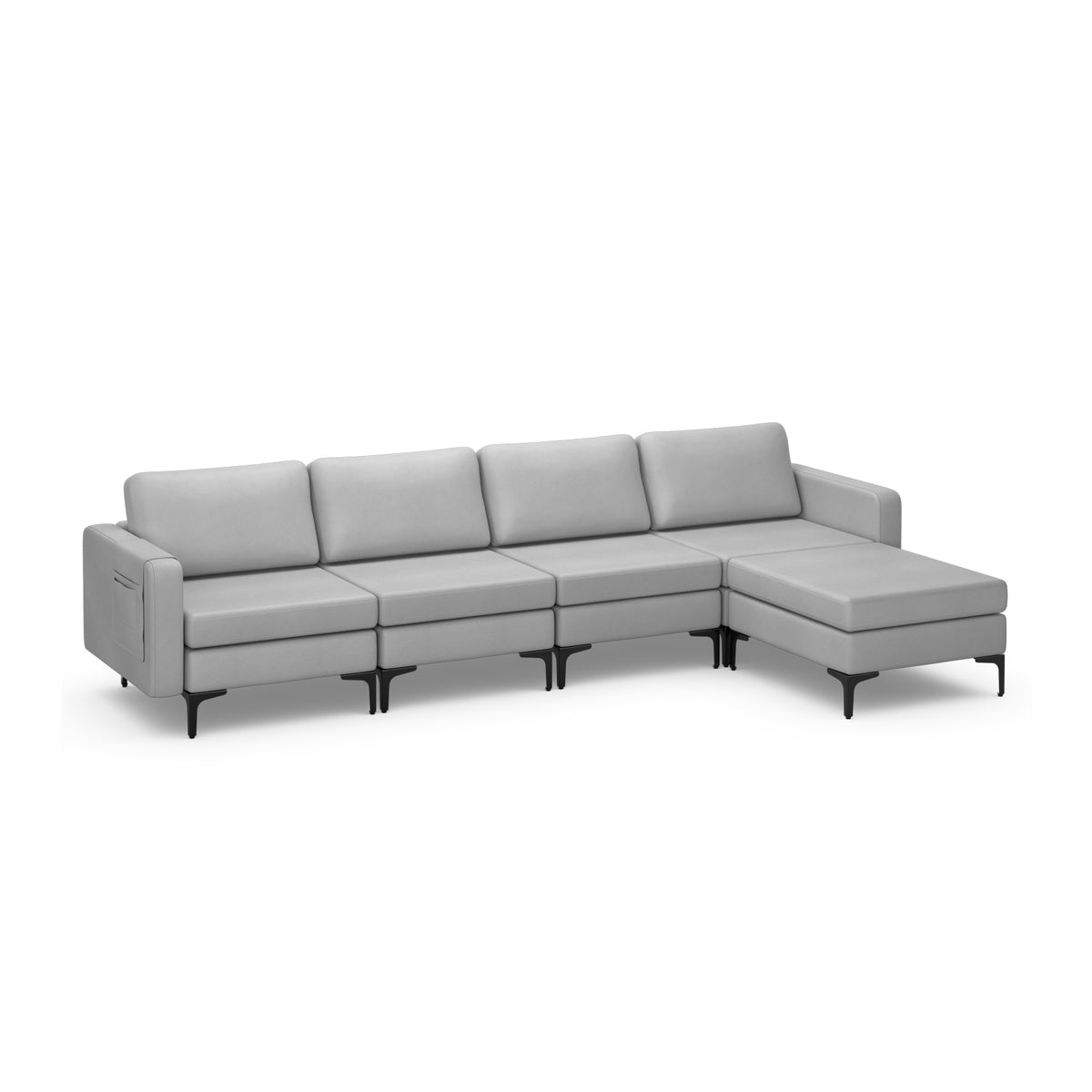1/2/3/4-Seat Convertible Sectional Sofa with Reversible Ottoman-4-Seat L-shaped with 2 USB Ports