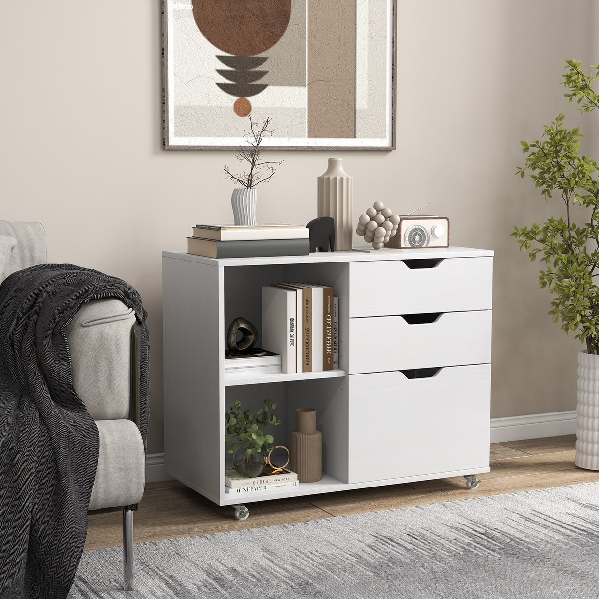 3-Drawer File Cabinet with Adjustable Shelf and Wheels for Letter