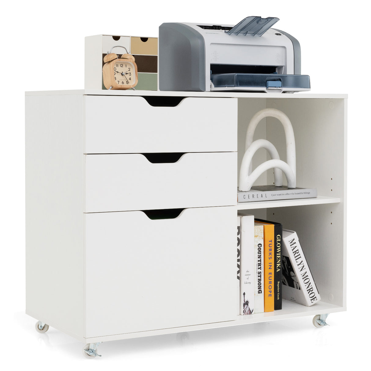 3-Drawer File Cabinet with Adjustable Shelf and Wheels for Letter