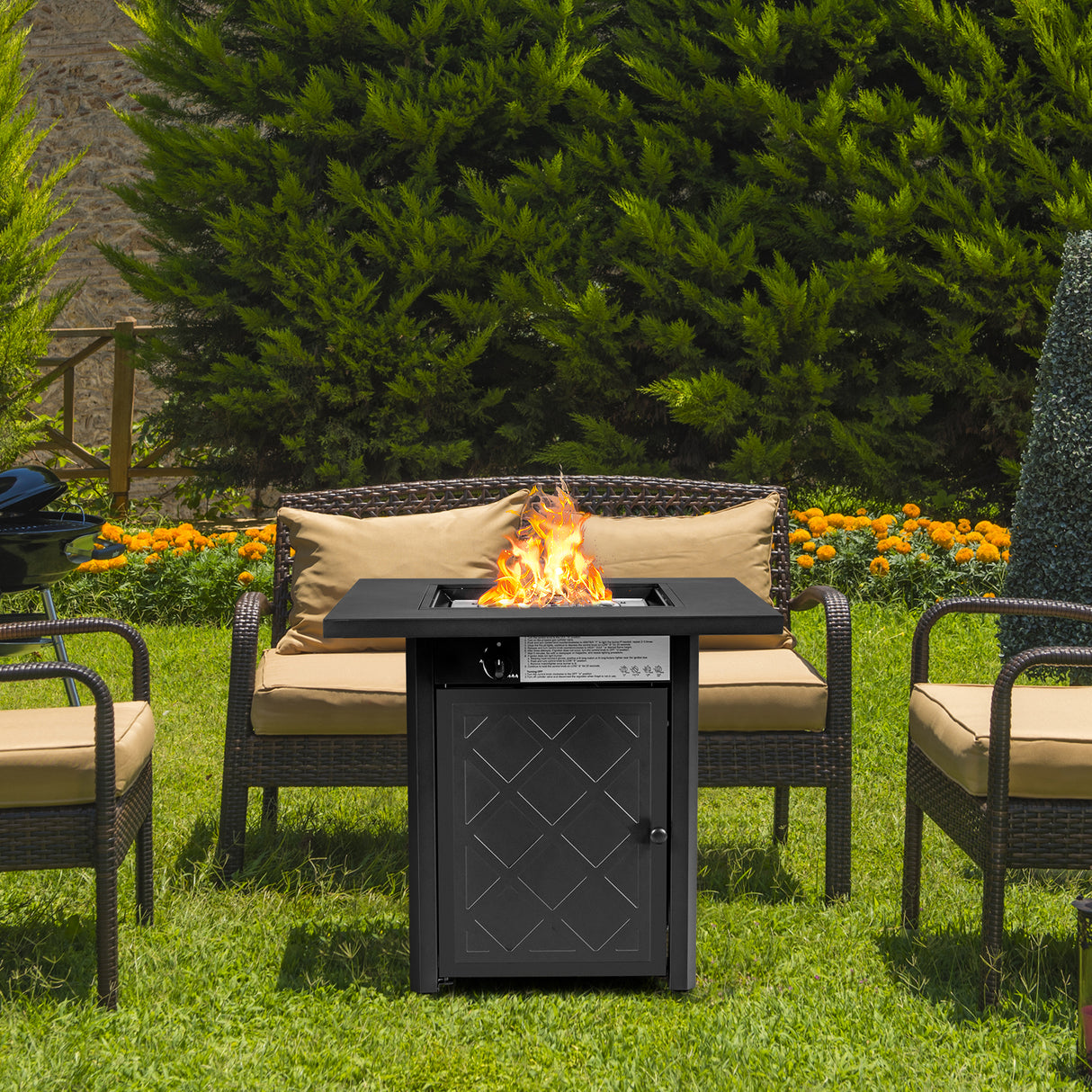 28 Inch Propane 50 000 BTU Patio Square Gas Fireplace with Lava Rock-Black
