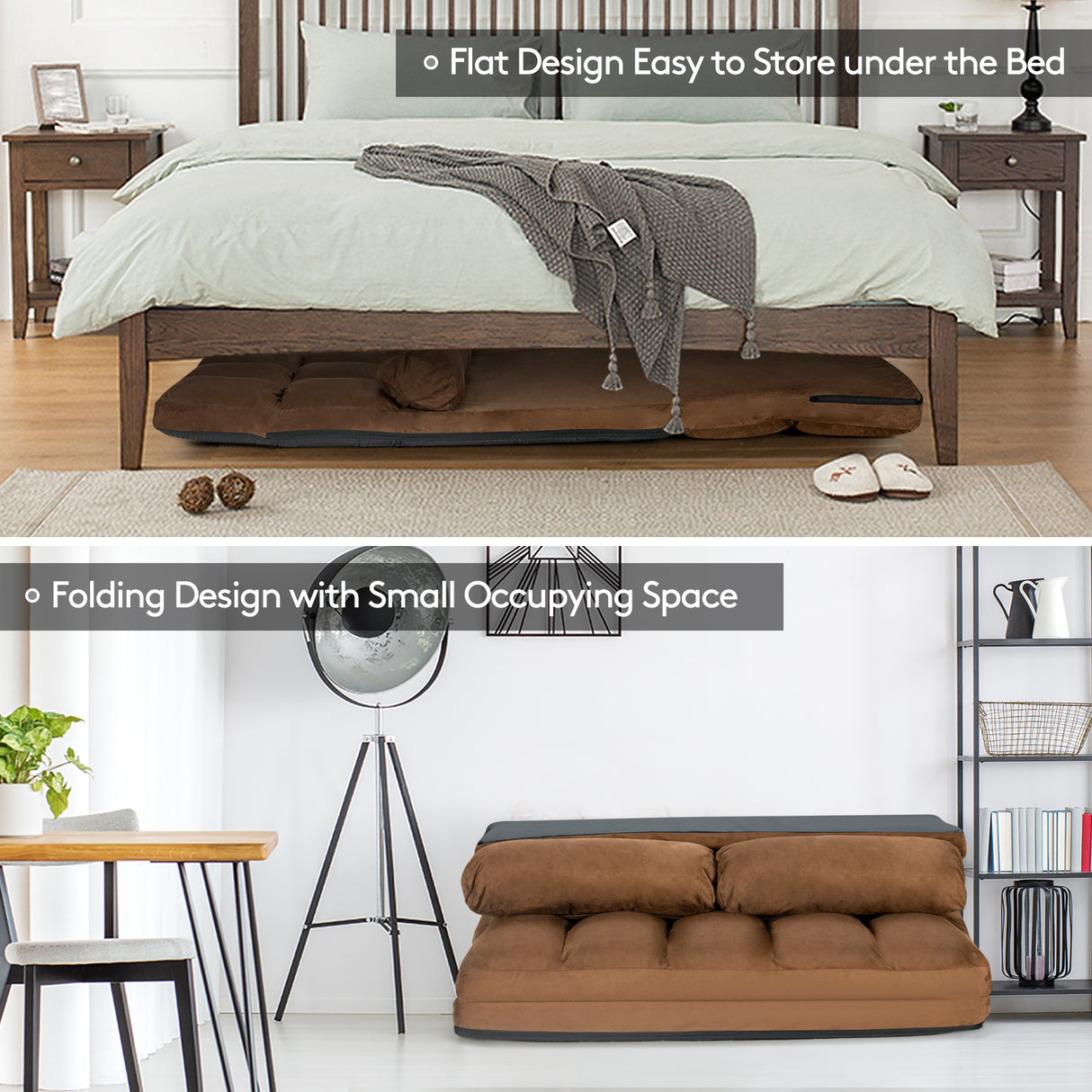 6-Position Foldable Floor Sofa Bed with Detachable Cloth Cover