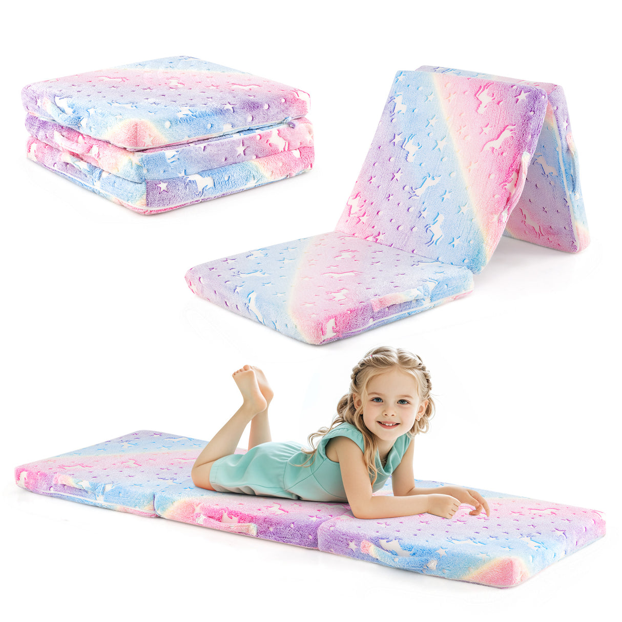 Foldable Floor Mattress for Kids with Washable Flannel Cover