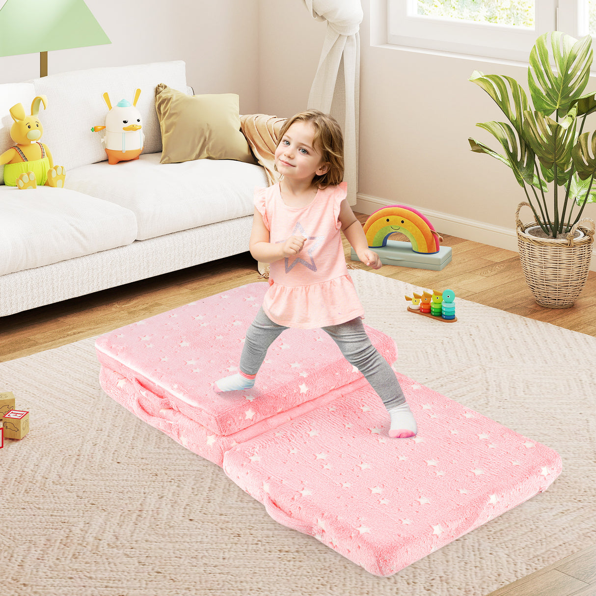 Foldable Floor Mattress for Kids with Washable Flannel Cover