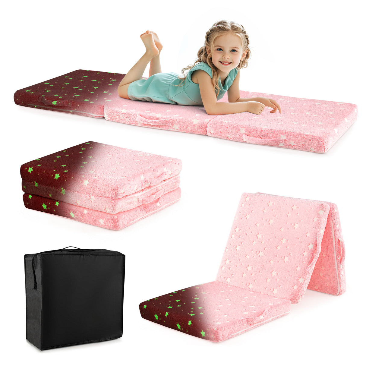 Foldable Floor Mattress for Kids with Washable Flannel Cover