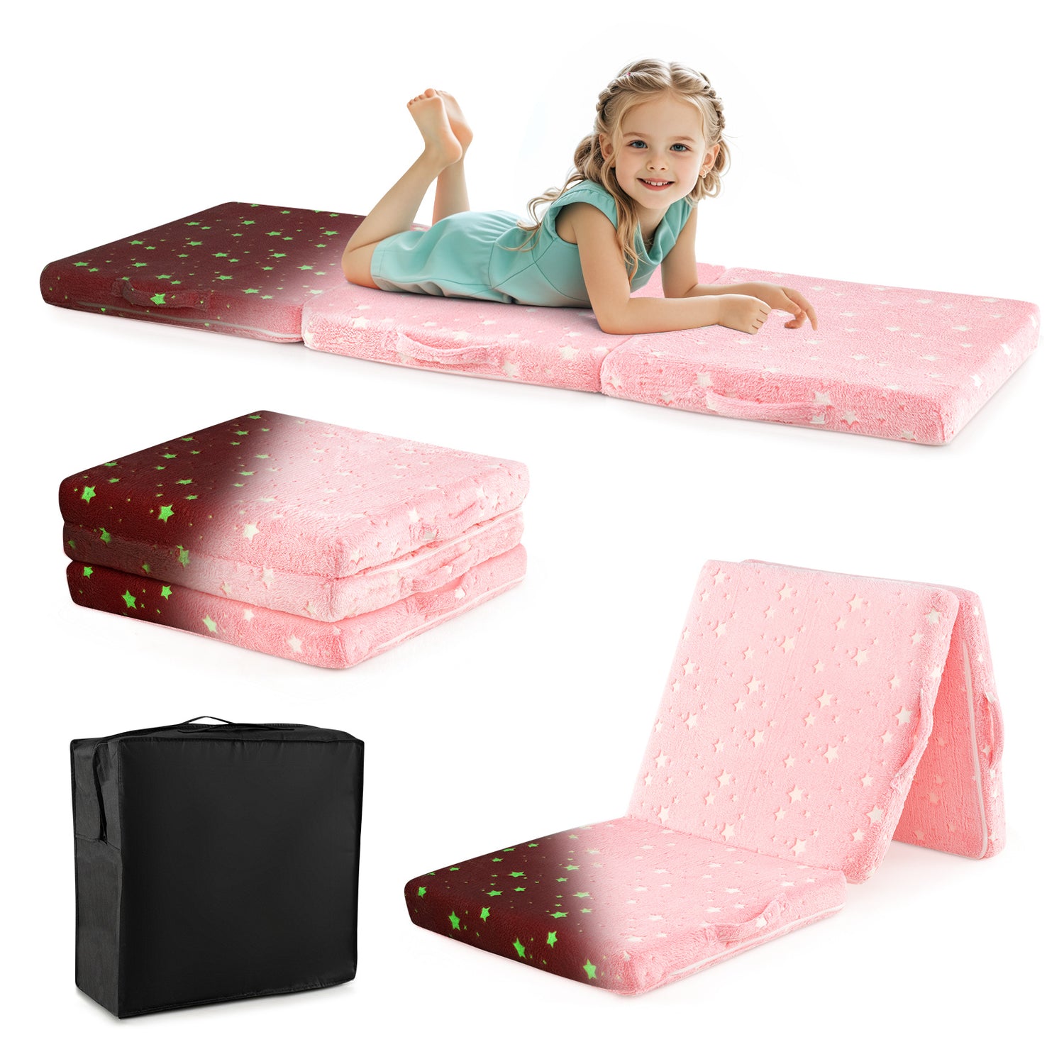 Foldable Floor Mattress for Kids with Washable Flannel Cover